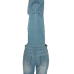 Sexy Hooded Collar Short Sleeves Hollow-out Blue Denim One-piece Loose Jumpsuits Sexy Hooded Collar Short Sleeves Hollow-out Blue Denim One-piece Loose Jumpsuits