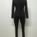 Sexy Long Sleeves Front Lace-up Hollow-out Solid Black Polyester One-piece Skinny Jumpsuit Sexy Long Sleeves Front Lace-up Hollow-out Solid Black Polyester One-piece Skinny Jumpsuit