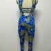 Sexy O Neck Sleeveless Backless Leopard Print Blue Polyester One-piece Skinny Jumpsuit Sexy O Neck Sleeveless Backless Leopard Print Blue Polyester One-piece Skinny Jumpsuit