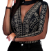 Sexy Round Neck Long Sleeves Gauze Patchwork Hollow-out Black Polyester One-piece Jumpsuits Sexy Round Neck Long Sleeves Gauze Patchwork Hollow-out Black Polyester One-piece Jumpsuits