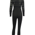 Sexy Round Neck Long Sleeves Gauze Patchwork Polyester One-piece Skinny Jumpsuits Sexy Round Neck Long Sleeves Gauze Patchwork Polyester One-piece Skinny Jumpsuits