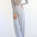 Sexy Round Neck Long Sleeves Hollow-out Gray Cotton Blends One-piece Skinny Jumpsuits Sexy Round Neck Long Sleeves Hollow-out Gray Cotton Blends One-piece Skinny Jumpsuits