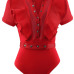 Sexy Round Neck Short Sleeves See-Through Red Polyester One-piece Skinny Jumpsuits Sexy Round Neck Short Sleeves See-Through Red Polyester One-piece Skinny Jumpsuits