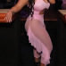 Sexy See-Through Hollow-out Pink Gauze One-piece Skinny Jumpsuits Sexy See-Through Hollow-out Pink Gauze One-piece Skinny Jumpsuits
