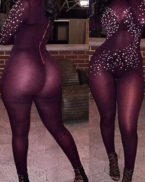 Sexy Turtleneck Long Sleeves Rhinestone Decorative Wine Red Gauze One-piece Jumpsuits Sexy Turtleneck Long Sleeves Rhinestone Decorative Wine Red Gauze One-piece Jumpsuits