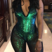Sexy V Neck Backless Green Sequined One-piece Jumpsuits Sexy V Neck Backless Green Sequined One-piece Jumpsuits