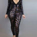 Sexy V Neck Long Sleeves See-Through Black Qmilch One-piece Skinny Jumpsuits Sexy V Neck Long Sleeves See-Through Black Qmilch One-piece Skinny Jumpsuits