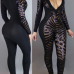 Sexy V Neck Long Sleeves See-Through Black Qmilch One-piece Skinny Jumpsuits Sexy V Neck Long Sleeves See-Through Black Qmilch One-piece Skinny Jumpsuits