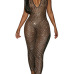 Sexy V Neck See-Through Gold Gauze One-piece Skinny Jumpsuits Sexy V Neck See-Through Gold Gauze One-piece Skinny Jumpsuits