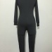 Slim V Neck Long Sleeves Single-breasted Water Black Cotton Blend One-piece Skinny Jumpsuit Slim V Neck Long Sleeves Single-breasted Water Black Cotton Blend One-piece Skinny Jumpsuit
