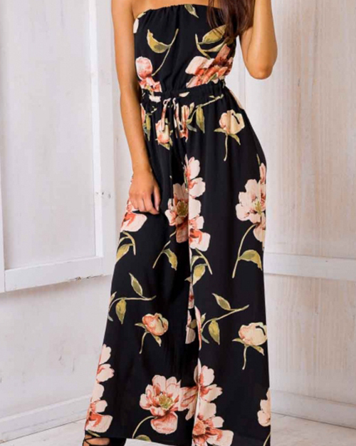 Spandex Floral Regular Jumpsuits(Non Positioning Printing)(With Belt) Spandex Floral Regular Jumpsuits(Non Positioning Printing)(With Belt)