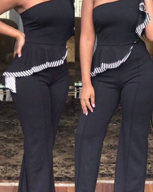 Stylish Asymmetrical Black Cotton One-piece Jumpsuits Stylish Asymmetrical Black Cotton One-piece Jumpsuits