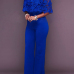 Stylish Dew Shoulder Hollow-out Blue Twilled One-piece Jumpsuits Stylish Dew Shoulder Hollow-out Blue Twilled One-piece Jumpsuits