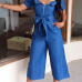 Stylish Dew Shoulder Short Sleeves Zipper Design Blue Denim One-piece Jumpsuits Stylish Dew Shoulder Short Sleeves Zipper Design Blue Denim One-piece Jumpsuits