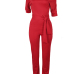 Stylish One-shoulder Red Polyester One-piece Jumpsuits(With Belt)