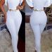 Stylish Round Neck Short Sleeves Falbala Design White Polyester One-piece Skinny Jumpsuits(Without Belt) Stylish Round Neck Short Sleeves Falbala Design White Polyester One-piece Skinny Jumpsuits(Without Belt)