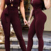 Stylish Round Neck Short Sleeves Hollow-out Wine Red Twilled One-piece Skinny Jumpsuits Stylish Round Neck Short Sleeves Hollow-out Wine Red Twilled One-piece Skinny Jumpsuits