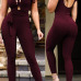 Stylish Round Neck Short Sleeves Hollow-out Wine Red Twilled One-piece Skinny Jumpsuits Stylish Round Neck Short Sleeves Hollow-out Wine Red Twilled One-piece Skinny Jumpsuits
