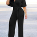 Stylish V Neck Half Sleeves Hollow-out Black Qmilch One-piece Jumpsuits (With Belt) Stylish V Neck Half Sleeves Hollow-out Black Qmilch One-piece Jumpsuits (With Belt)