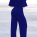 Stylish V Neck Half Sleeves Hollow-out Royalblue Qmilch One-piece Jumpsuits (With Belt) Stylish V Neck Half Sleeves Hollow-out Royalblue Qmilch One-piece Jumpsuits (With Belt)