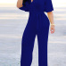 Stylish V Neck Half Sleeves Hollow-out Royalblue Qmilch One-piece Jumpsuits (With Belt) Stylish V Neck Half Sleeves Hollow-out Royalblue Qmilch One-piece Jumpsuits (With Belt)