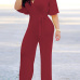 Stylish V Neck Half Sleeves Hollow-out Wine Red Qmilch One-piece Jumpsuits (With Belt) Stylish V Neck Half Sleeves Hollow-out Wine Red Qmilch One-piece Jumpsuits (With Belt)