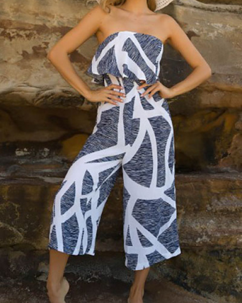 Trendy Dew Shoulder Falbala Design Cotton One-piece Jumpsuits Trendy Dew Shoulder Falbala Design Cotton One-piece Jumpsuits