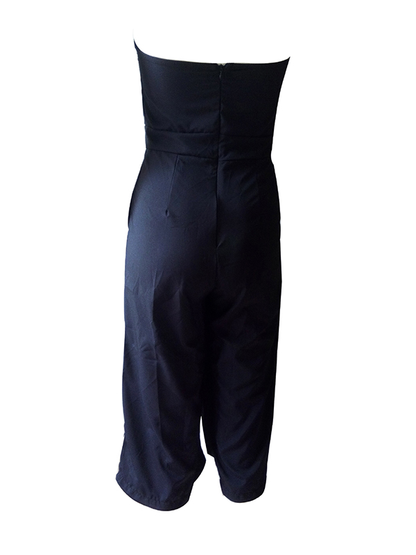 Trendy Dew Shoulder Patchwork Black Cotton Blends One-piece Jumpsuits