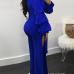 Trendy Dew Shoulder Side Split Blue Polyester One-piece Jumpsuits Trendy Dew Shoulder Side Split Blue Polyester One-piece Jumpsuits