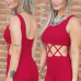 Trendy O Neck Tank Sleeveless Cross Hollow-out Red Cotton Blends One-piece Jumpsuits Trendy O Neck Tank Sleeveless Cross Hollow-out Red Cotton Blends One-piece Jumpsuits