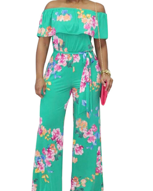 Trendy Printed Green Milk Fiber One-piece Jumpsuits Trendy Printed Green Milk Fiber One-piece Jumpsuits