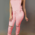 Trendy Round Neck Tank Sleeveless Zipper Design Drawstring Pink Polyester One-piece Jumpsuits Trendy Round Neck Tank Sleeveless Zipper Design Drawstring Pink Polyester One-piece Jumpsuits