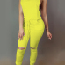 Trendy Round Neck Tank Sleeveless Zipper Design Drawstring Yellow Polyester One-piece Jumpsuits Trendy Round Neck Tank Sleeveless Zipper Design Drawstring Yellow Polyester One-piece Jumpsuits