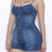 Trendy Spaghetti Strap Sleeveless Zipper Design Blue Denim One-piece Skinny Jumpsuits Trendy Spaghetti Strap Sleeveless Zipper Design Blue Denim One-piece Skinny Jumpsuits
