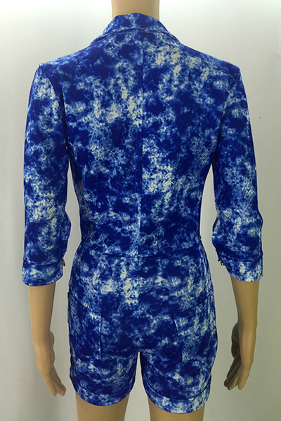 Trendy Turn-down Collar Half Sleeves Single-breasted Nylon One-piece Skinny Jumpsuits