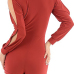 Trendy V Neck Long Sleeve Hollow-out Double-breasted Design Red Polyester On-piece Jumpsuits Trendy V Neck Long Sleeve Hollow-out Double-breasted Design Red Polyester On-piece Jumpsuits
