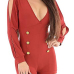 Trendy V Neck Long Sleeve Hollow-out Double-breasted Design Red Polyester On-piece Jumpsuits Trendy V Neck Long Sleeve Hollow-out Double-breasted Design Red Polyester On-piece Jumpsuits