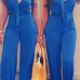 Trendy V Neck Tank Sleeveless Asymmetrical Blue Spandex One-piece Jumpsuit