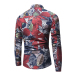 Fashion Turndown Collar Long Sleeves Leaf Printed Navy Blue Cotton Shirts(Non Positioning Printing) Fashion Turndown Collar Long Sleeves Leaf Printed Navy Blue Cotton Shirts(Non Positioning Printing)