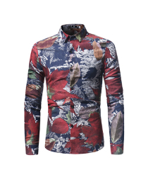 Fashion Turndown Collar Long Sleeves Leaf Printed Navy Blue Cotton Shirts(Non Positioning Printing) Fashion Turndown Collar Long Sleeves Leaf Printed Navy Blue Cotton Shirts(Non Positioning Printing)