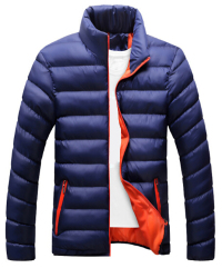  Fashionable Mandarin Collar Long Sleeves Navy Blue Cotton Blends Parkas(Without Inner Clothes)