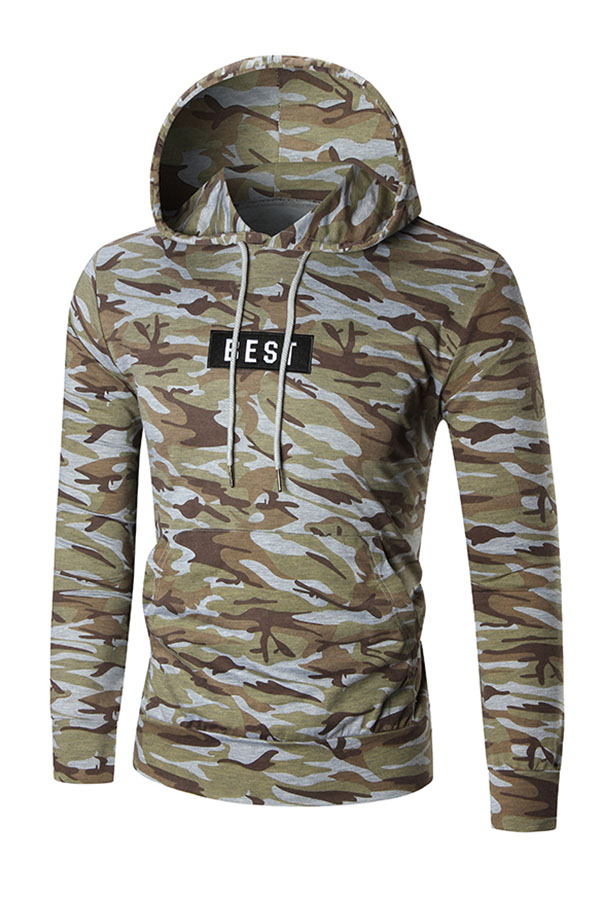  Leisure Hooded collar Letters Printed Camo Cotton Blends Hoodies