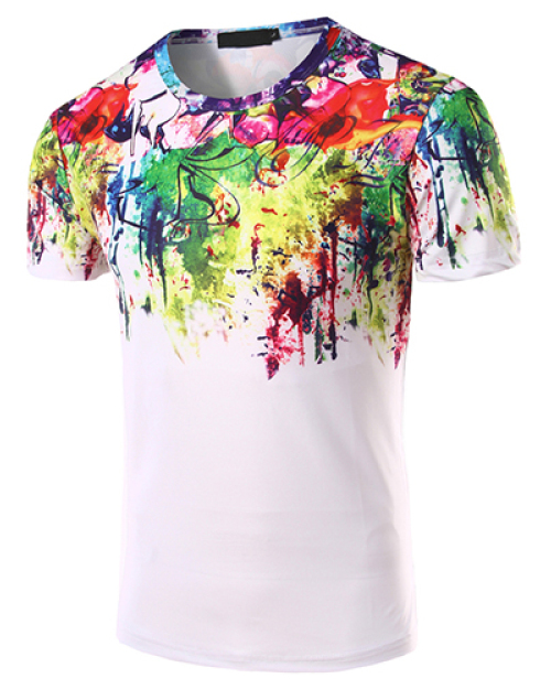 Casual Round Neck Short Sleeves Printed Cotton Blends T-shirt Casual Round Neck Short Sleeves Printed Cotton Blends T-shirt