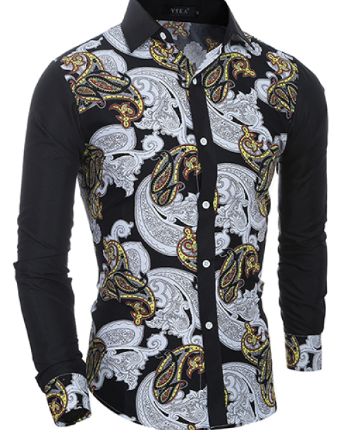 Ethnic Style Turndown Collar Long Sleeves Printed Patchwork Cotton Shirt Ethnic Style Turndown Collar Long Sleeves Printed Patchwork Cotton Shirt