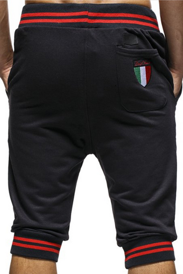 Leisure Elastic Waist Letters Printing Black Cotton Blends Shorts