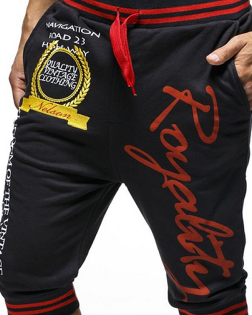 Leisure Elastic Waist Letters Printing Black Cotton Blends Shorts Leisure Elastic Waist Letters Printing Black Cotton Blends Shorts