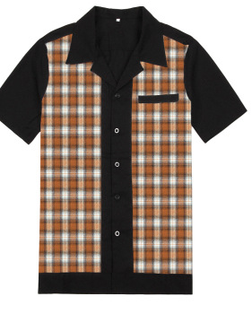 New ins plaid lapel loose short-sleeve joker shirt 100% cotton British plaid hot style shirt #94953