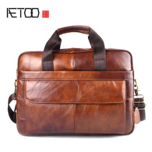 AETOO Genuine Leather genuine leather laptop bag Handbags Cowhide Men Crossbody Bag Men's Travel brown leather briefcase