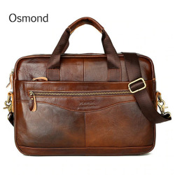 Osmond Men Briefcases Lawyer Genuine Leather Handbag Vintage Laptop Briefcase Messenger Bags Casual Men's Bag For Documents