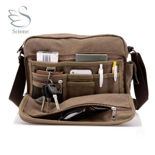 Scione Canvas Multifunction Messenger Shoulder Bags Solid Briefcases Suitcase Card Pocket For Men Women Office Outdoor Travel